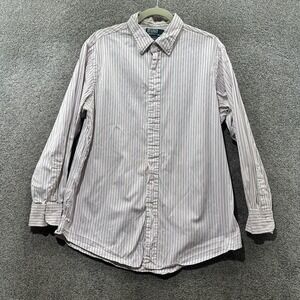 Polo Ralph Lauren Button Up‎ Shirt Men 16.5 32/33 Pink Striped Andrew Custom Fit